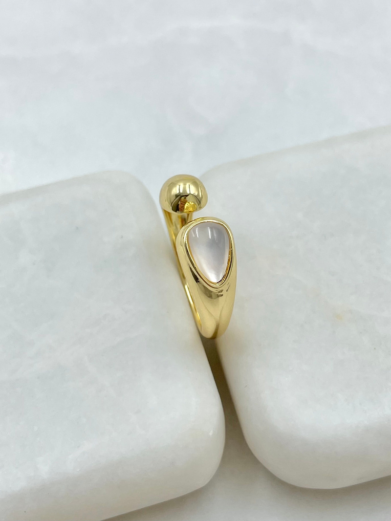 Opal Taşlı İkili Bombeli Damla Yüzük Gold