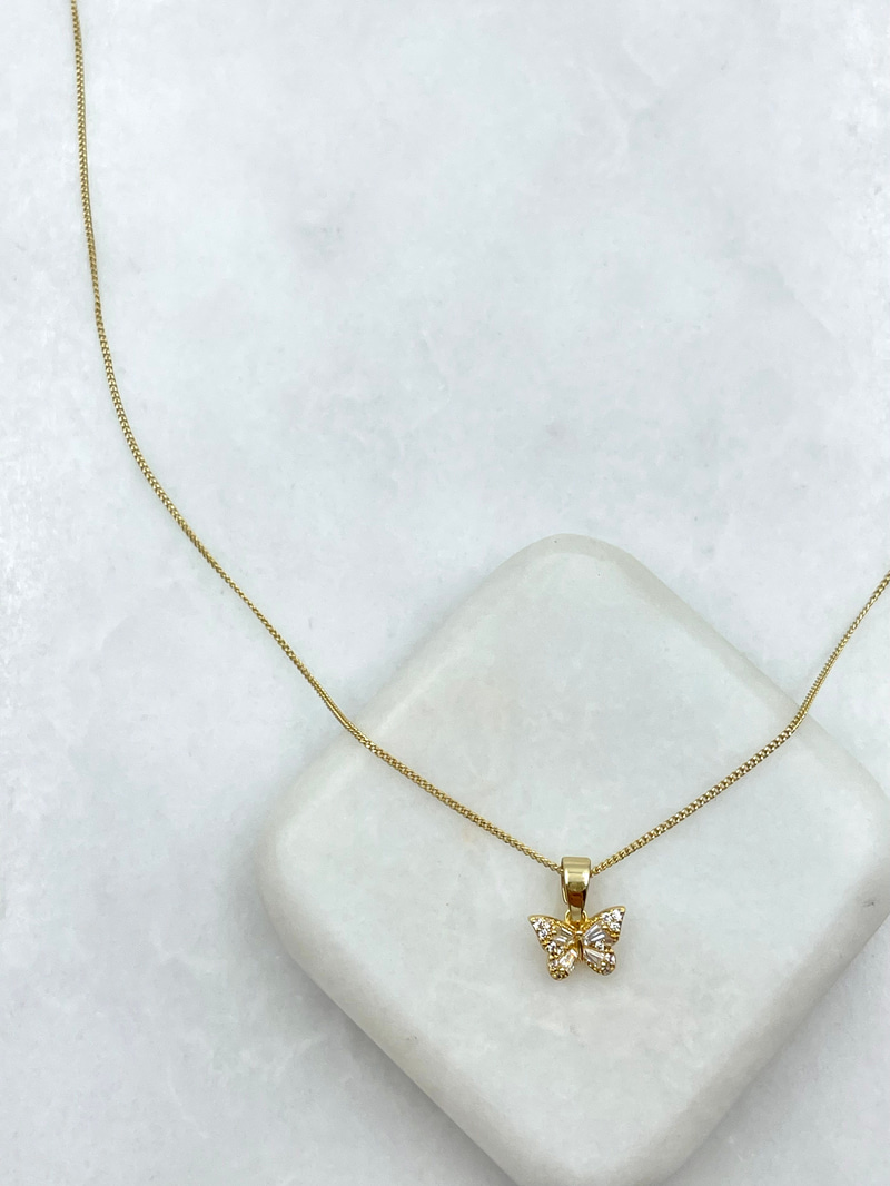 Özel Seri Minimal Kristal Kelebek Kolye Gold