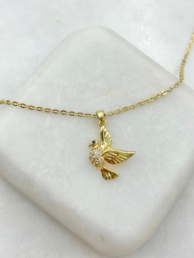 Gömme Taşlı Kırlangıç Kolye Gold