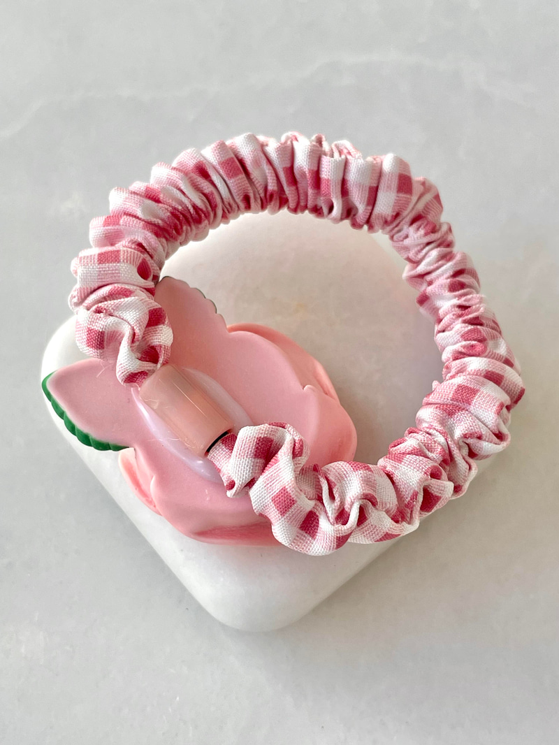 Gül Model Kareli Scrunchie Toka Toz Pembe