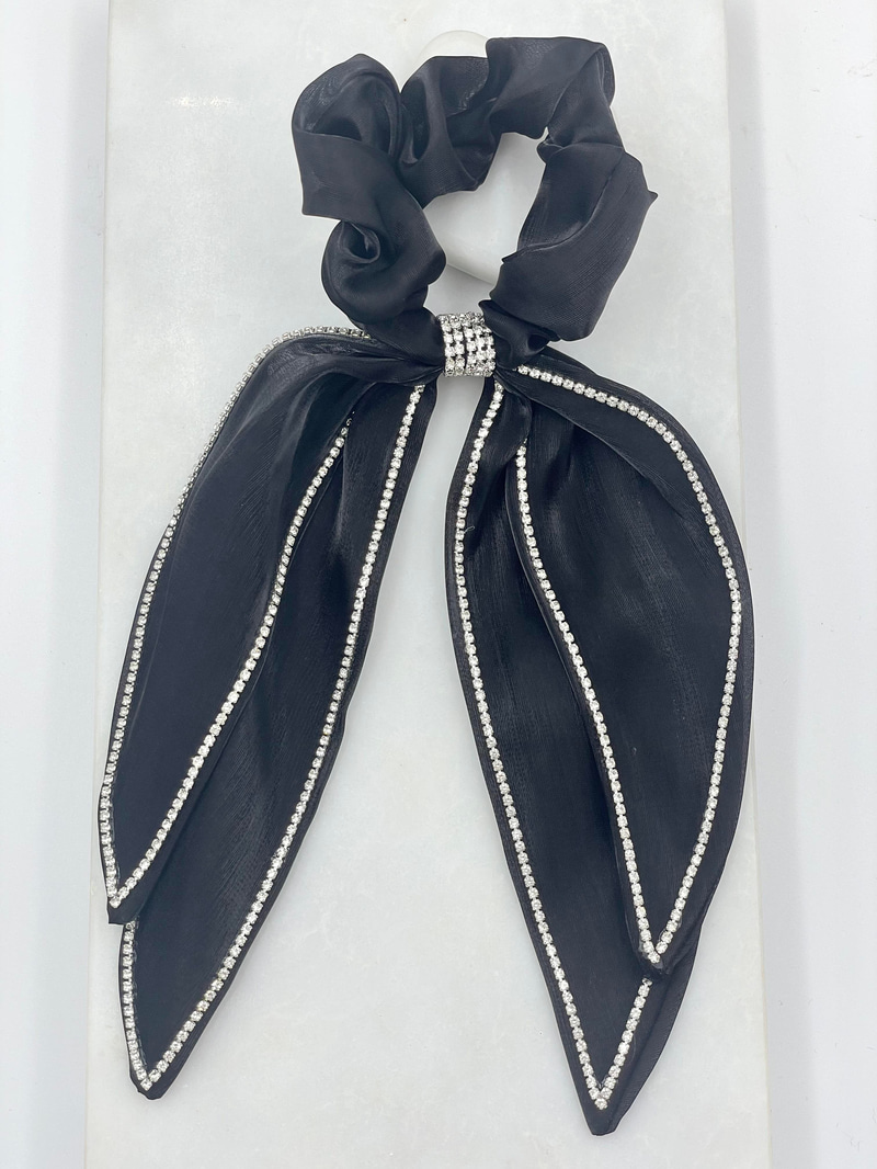 Kristal Taşlı Tül Scrunchie Toka Siyah
