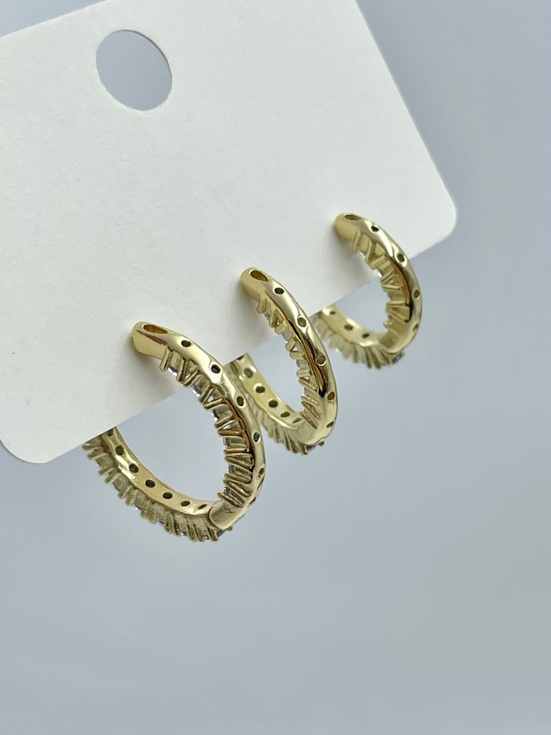 Özel Seri Üçlü Kristal Taşlı Halka Set Küpe Gold