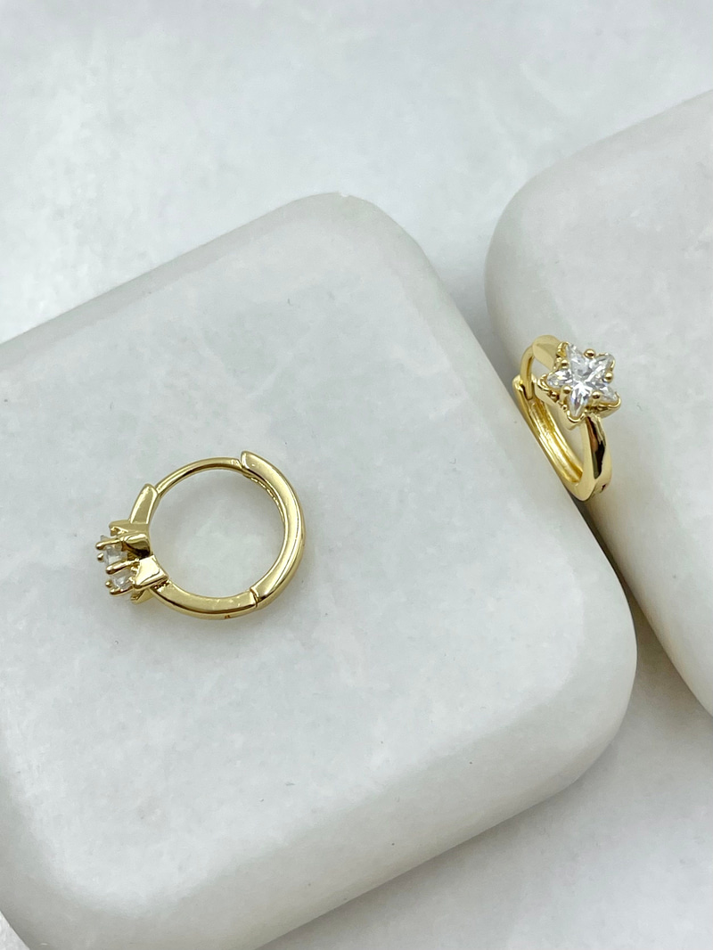 Özel Seri Kristal Yıldız Minimal Halka Küpe Gold