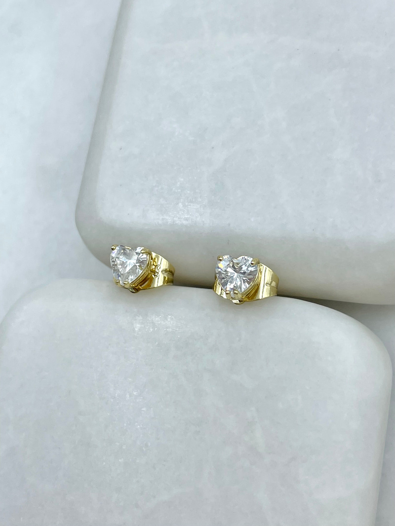 Özel Seri Kristal Kalp Küpe 0,5 cm Gold