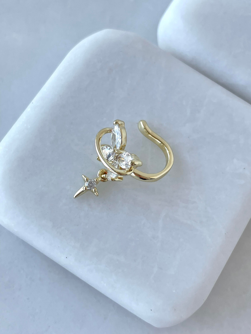 Altın Kaplama Yıldız Sallantılı Kristal Kelebek Kıkırdak Küpe Gold
