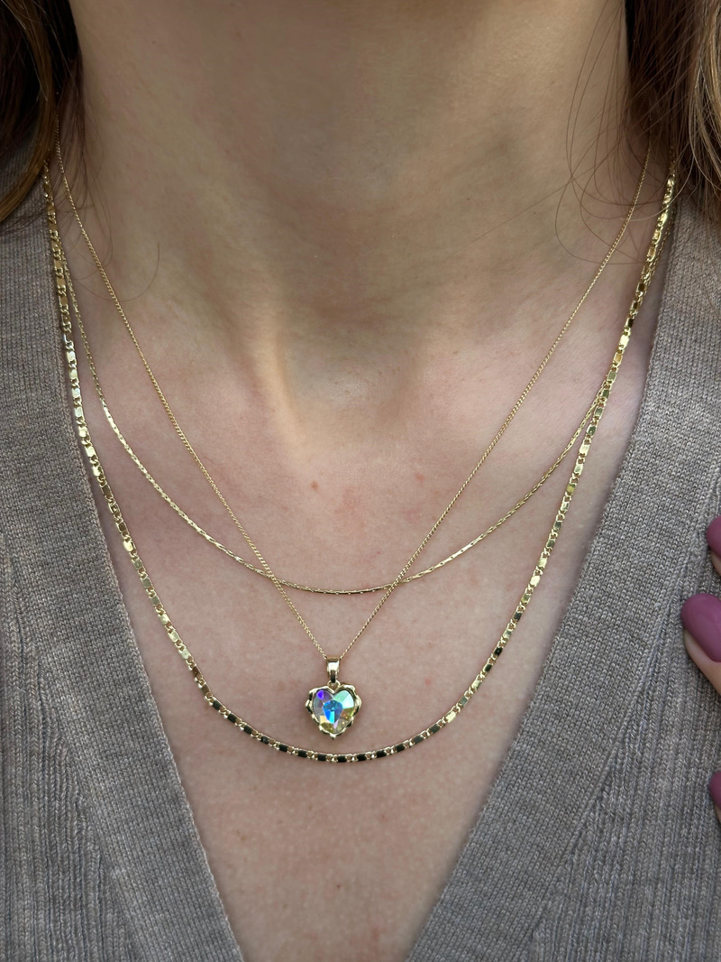 Özel Seri Swarovski Taşlı Çerçeveli Kalp Kolye Gold