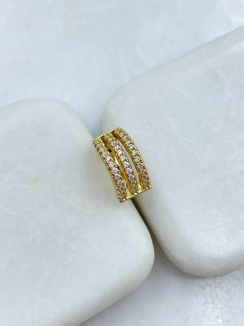 Altın Kaplama Üç Sıra Kristal Taşlı Kıkırdak Küpe Gold