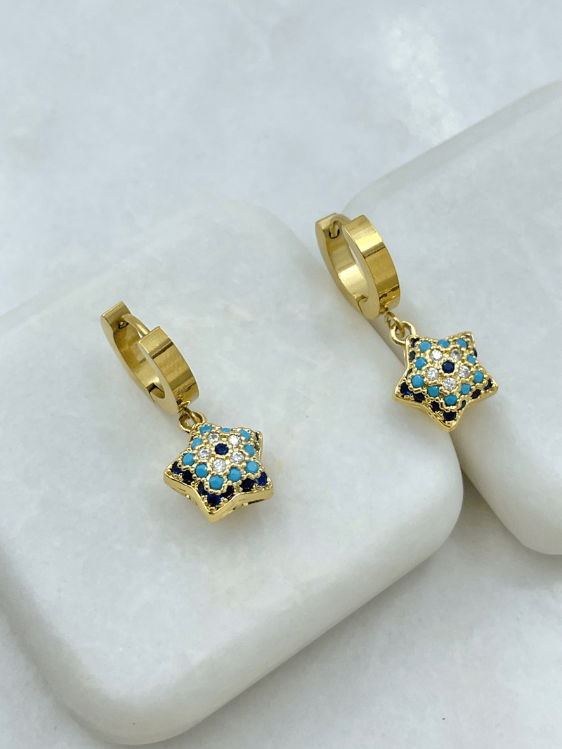 Çelik Nazar Model Yıldız Sallantılı Halka Küpe Gold