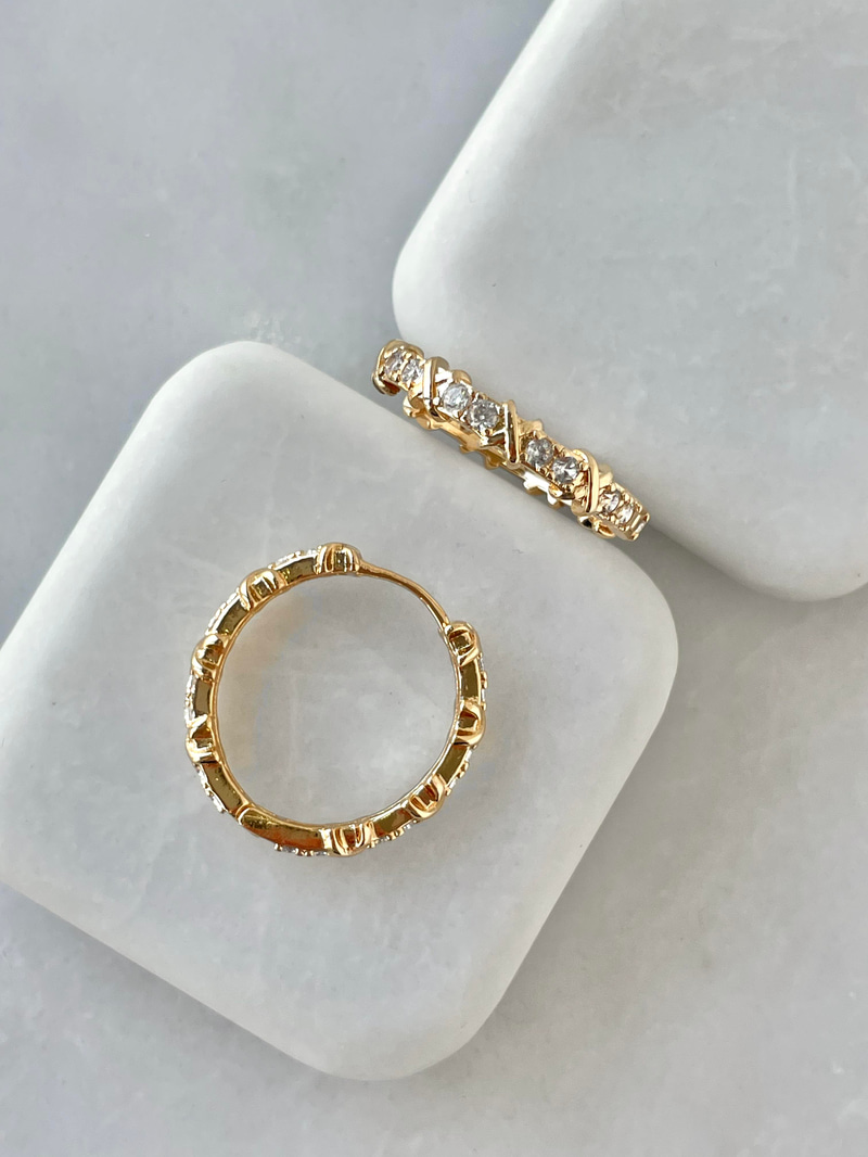 Altın Kaplama X Model Kristal Taşlı Halka Küpe Gold