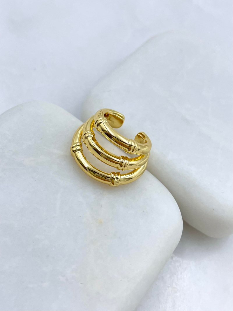 Altın Kaplama Şerit Model Üçlü Halka Kıkırdak Küpe Gold