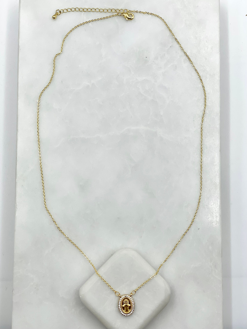 Gömme Taşlı Vintage Oval Kolye 60 cm Gold