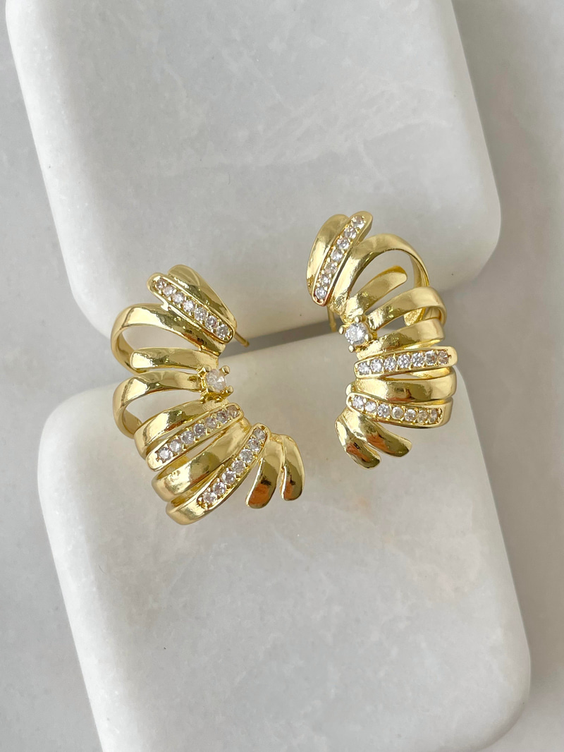 Altın Kaplama Kristal ve Gömme Taşlı Çoklu Görünüm Küpe Gold