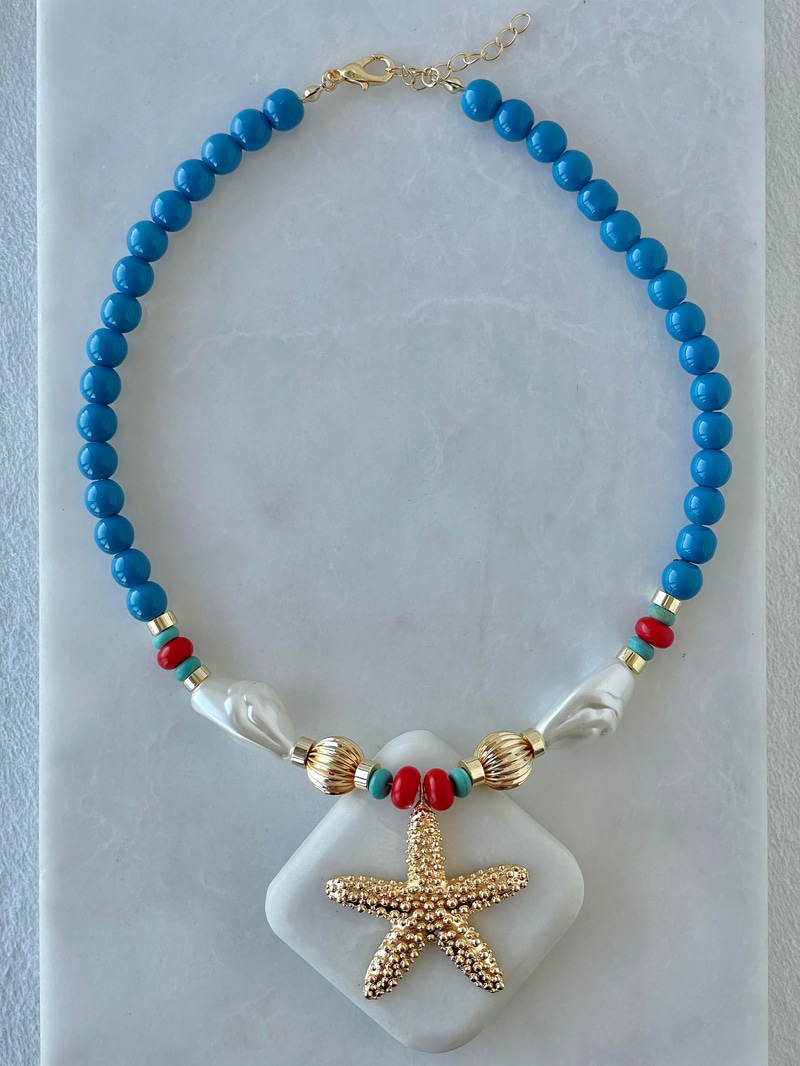 Barok İncili Deniz Yıldızı Kolye Mavi