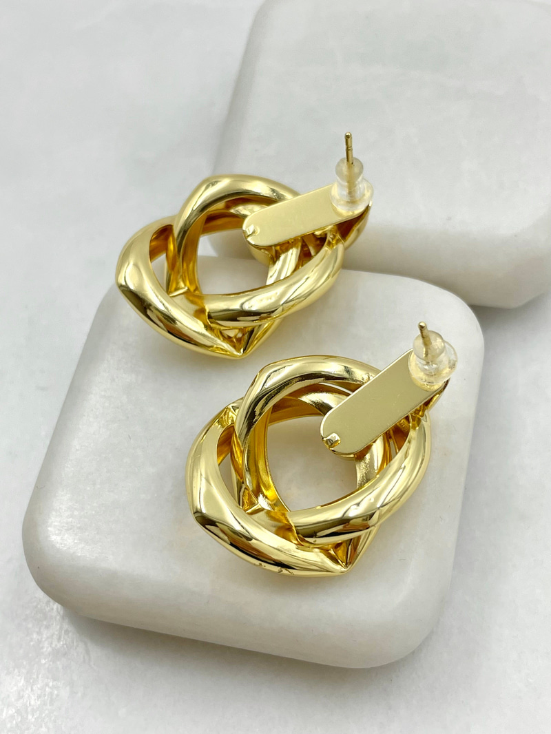 İç İçe Asimetrik Vintage Küpe Gold