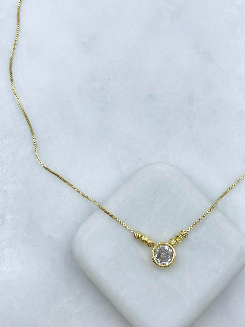 Altın Kaplama Daire Kristal Taşlı Asansörlü Kolye Gold