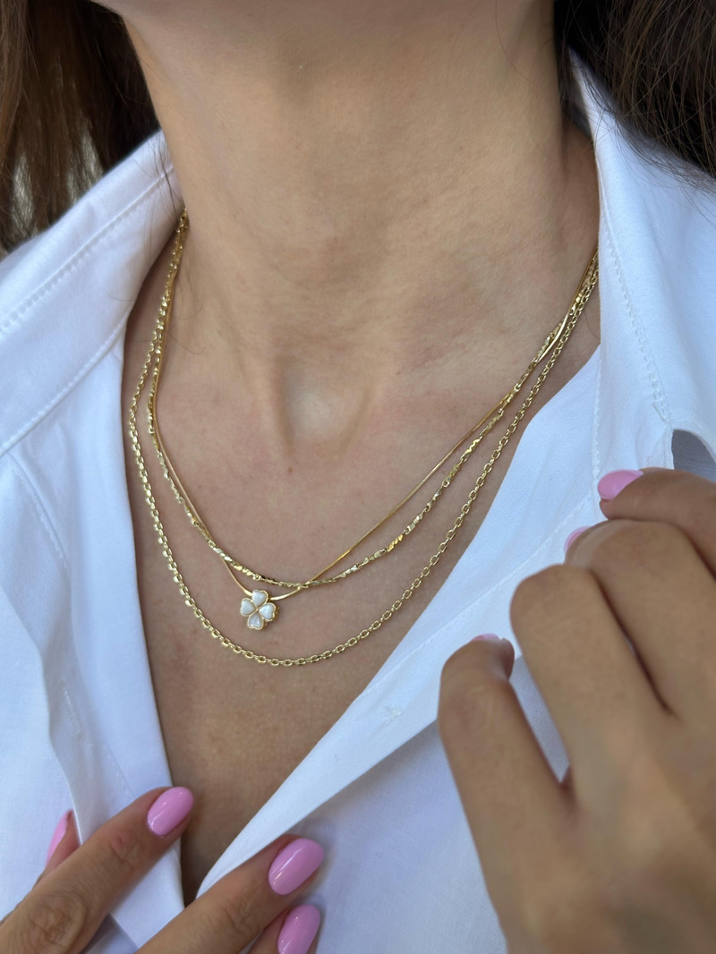 Özel Seri Opal Dört Yapraklı Yonca Kolye Gold