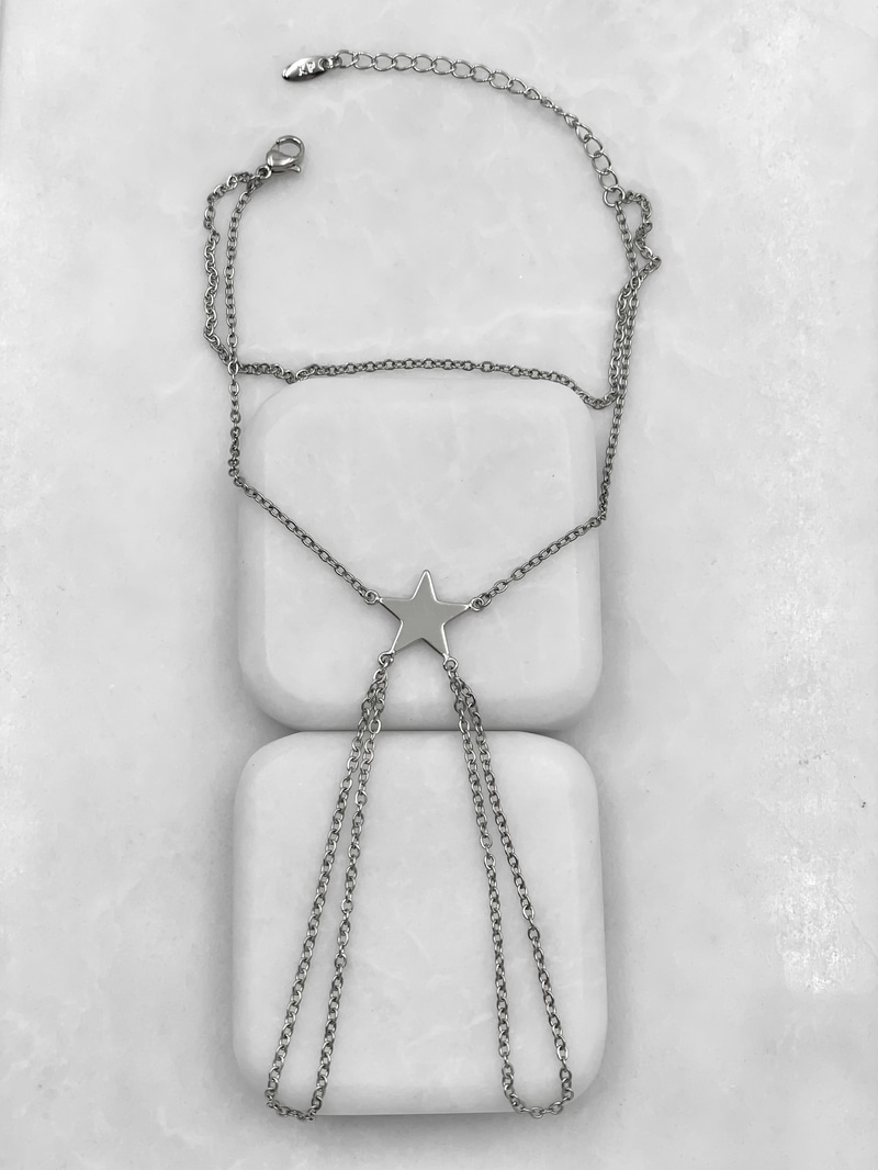 Çelik Çift Zincir Yıldız Şahmeran Gümüş
