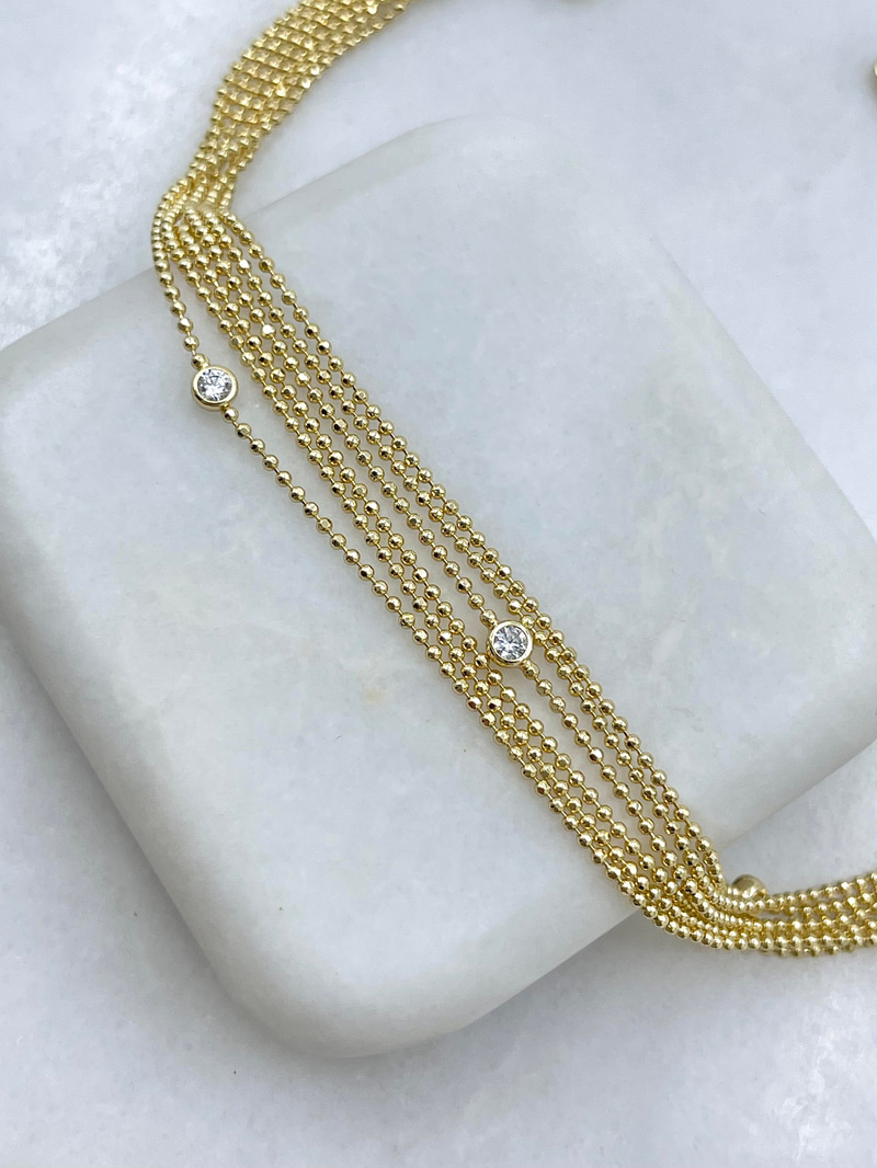 Altın Kaplama Minimal Kristal Taşlı Çoklu Zincir Bileklik Gold