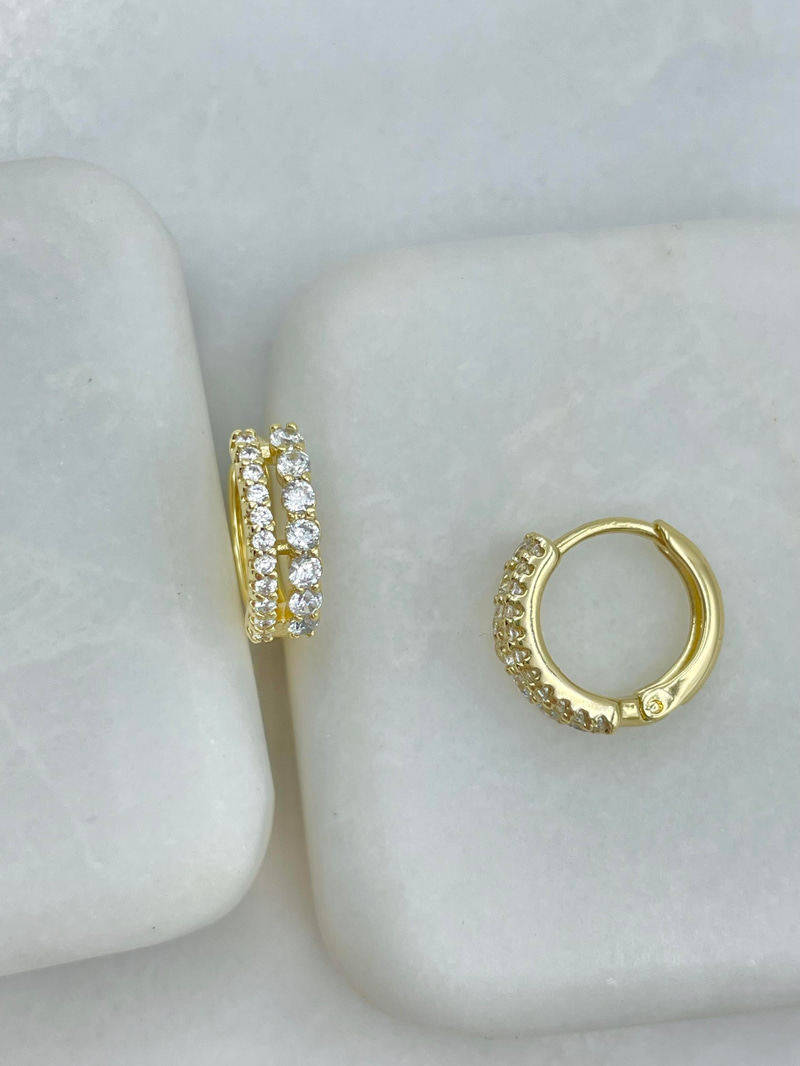 Özel Seri Gömme ve Kristal Taşlı Halka Küpe Gold