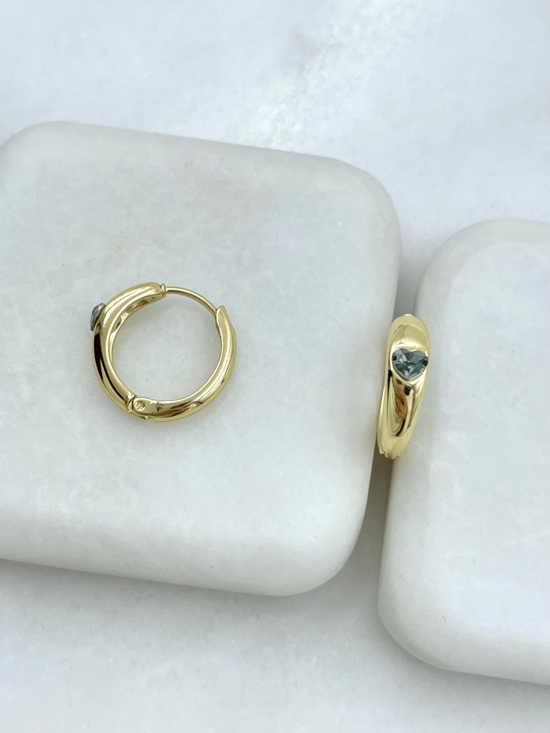 Özel Seri Swarovski Kalpli Basic Halka Küpe Gold