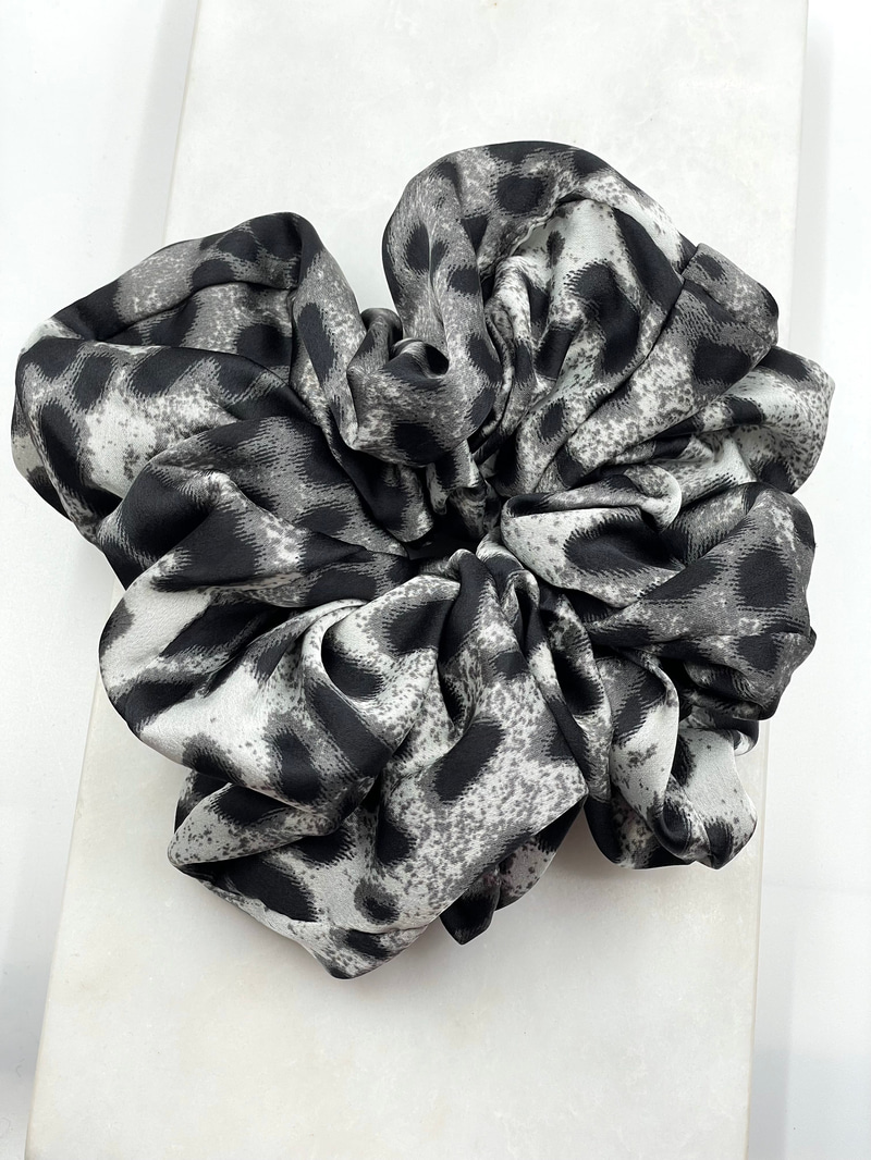 Leopar Desenli Scrunchie Toka Gri