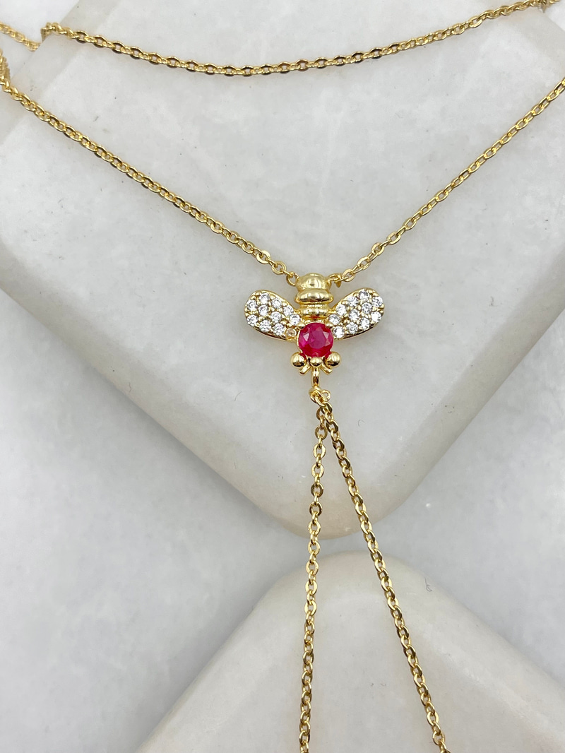 Fuşya Taşlı Arı Model Şahmeran Gold