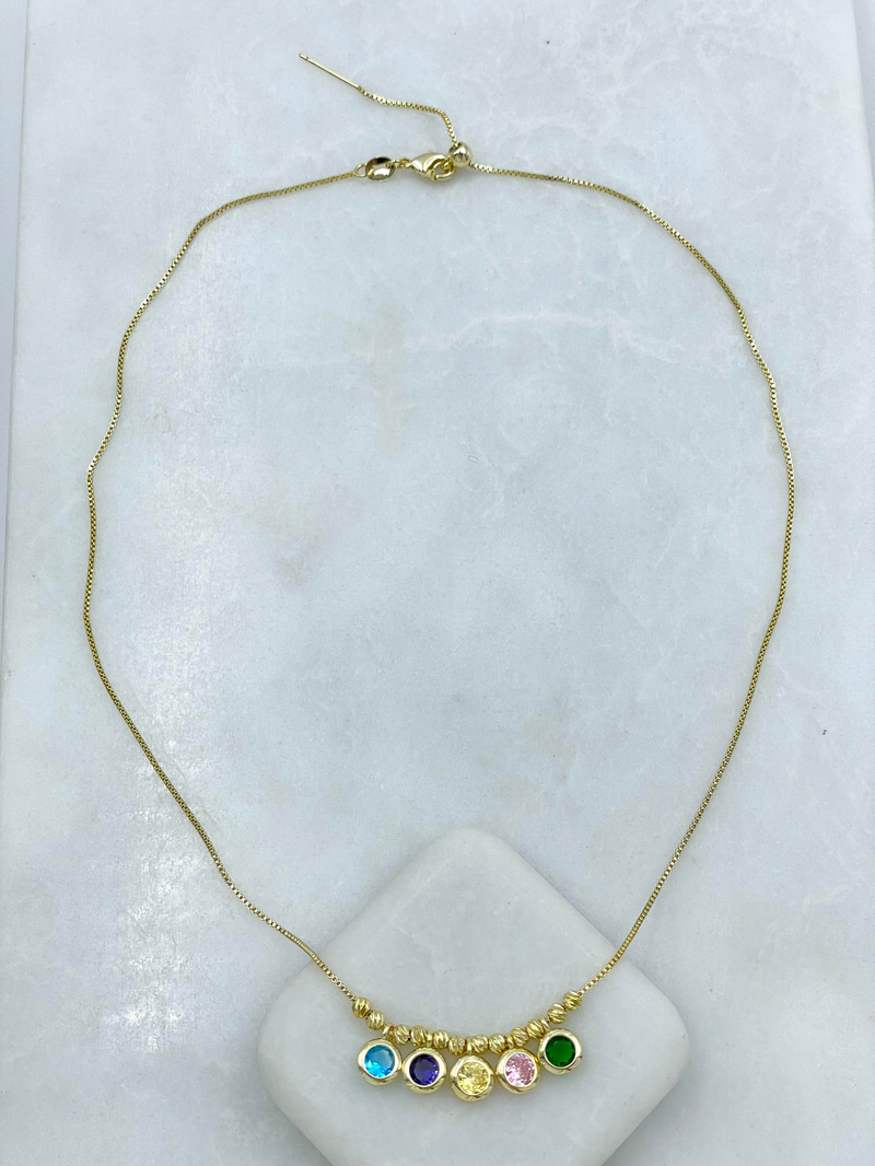Altın Kaplama Renkli Kristal Taşlı Asansörlü Kolye Gold