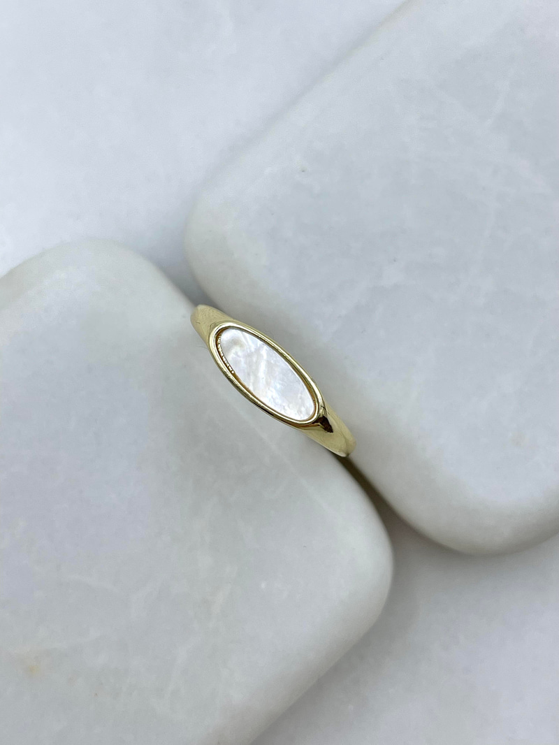 Altın Kaplama Sedefli Oval Plaka Yüzük Gold
