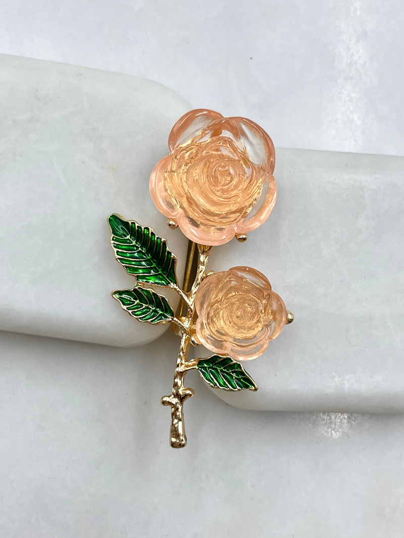 Pembe Gül Dalı Broş Renkli