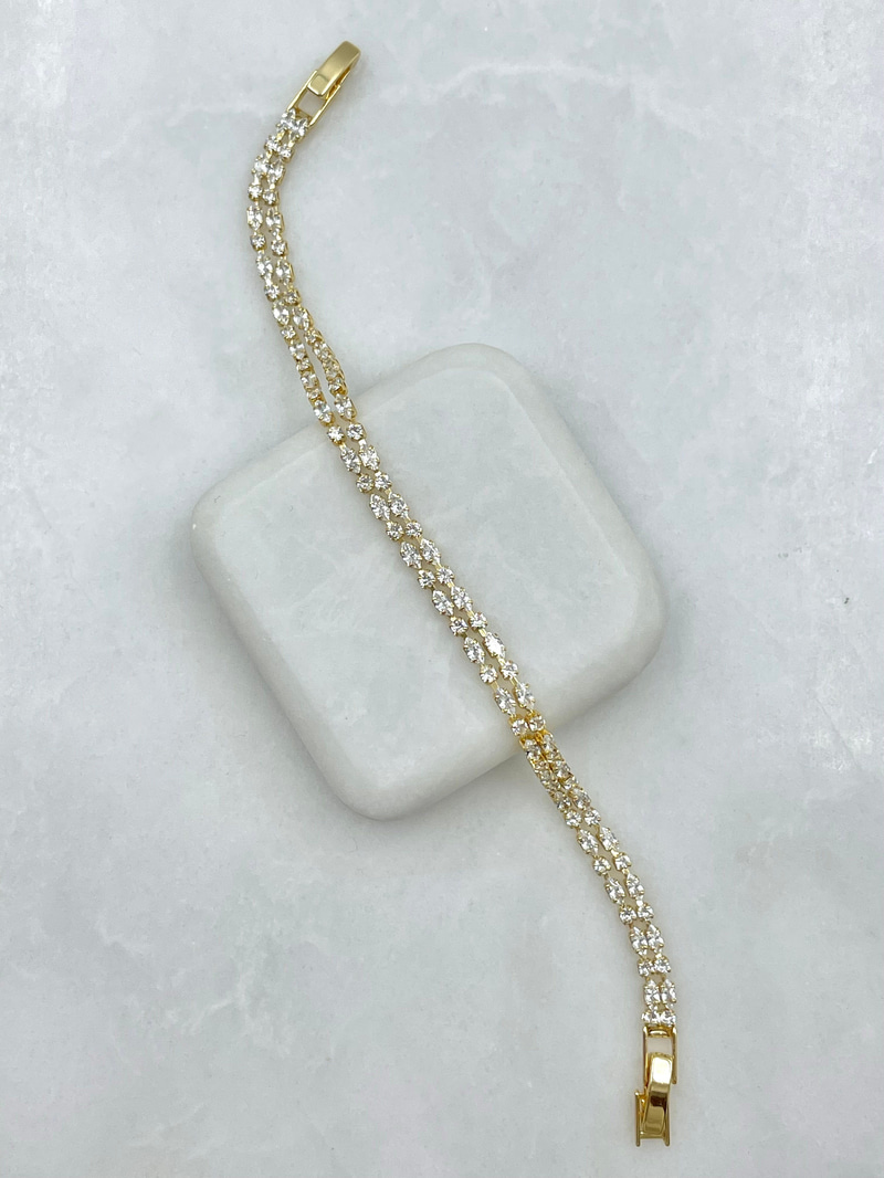 Altın Kaplama Çift Sıra Zirkon Taşlı Bileklik Gold