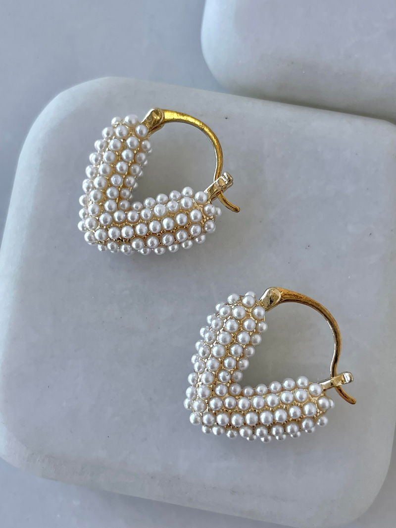 İnci Dokumalı Kalp Küpe