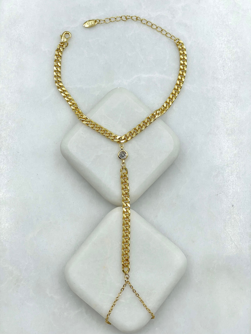 Altın Kaplama Kristal Taşlı Ezme Zincir Şahmeran Gold