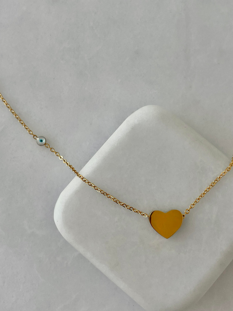 Çelik Nazarlı Minimal Kalp Kolye Gold