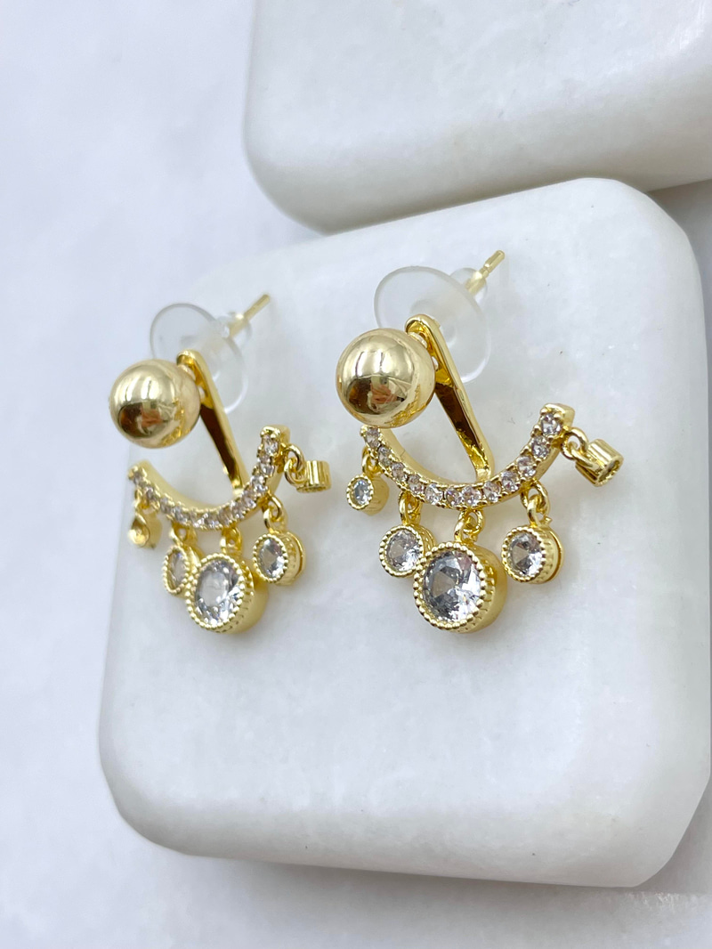 Altın Kaplama İkili Kullanım Kristal Sallantılı Küpe Gold