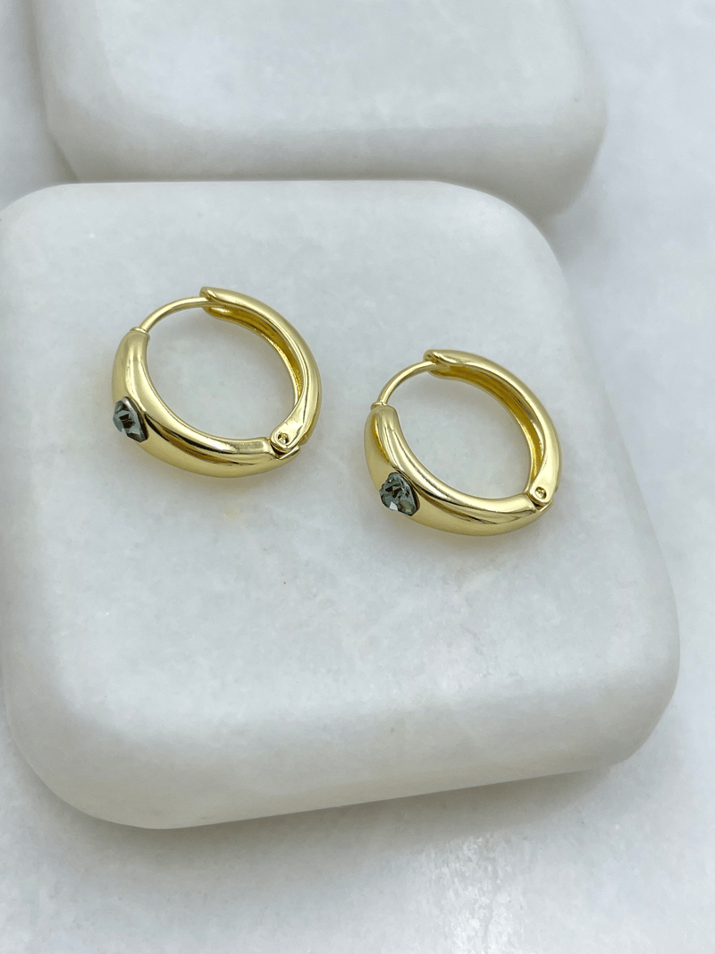 Özel Seri Swarovski Kalpli Basic Halka Küpe Gold