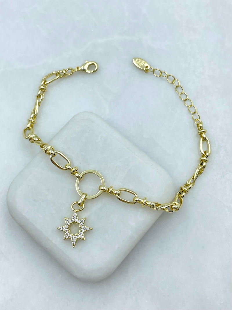 Altın Kaplama Yıldız Sallantılı Burgu Zincir Biileklik Gold
