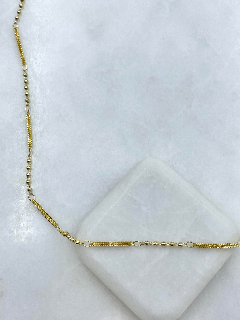 Altın Kaplama Topçuk ve Zikzak Zincir Kolye Gold