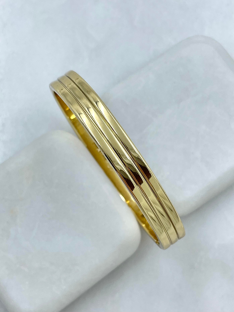 Özel Seri Üç Sıra Çizgi Model Kelepçe Bileklik Gold