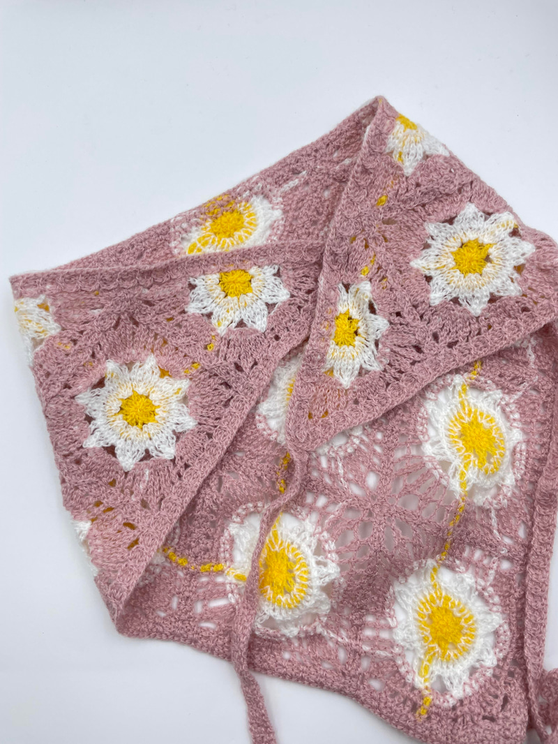 Papatya Desenli Örgü Bandana Pembe
