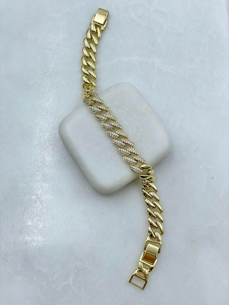 Özel Seri Zirkon Taşlı Yassı Kordon Model Bileklik Gold