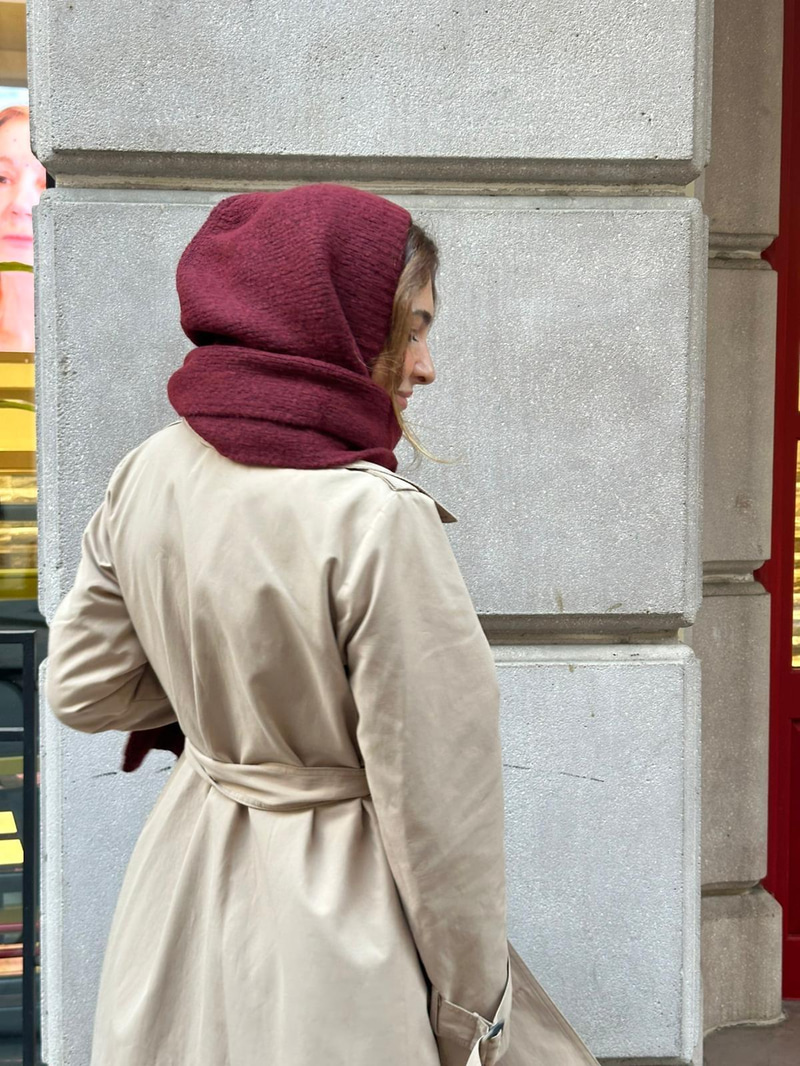 Kapüşonlu Tek Parça Atkı Bordo