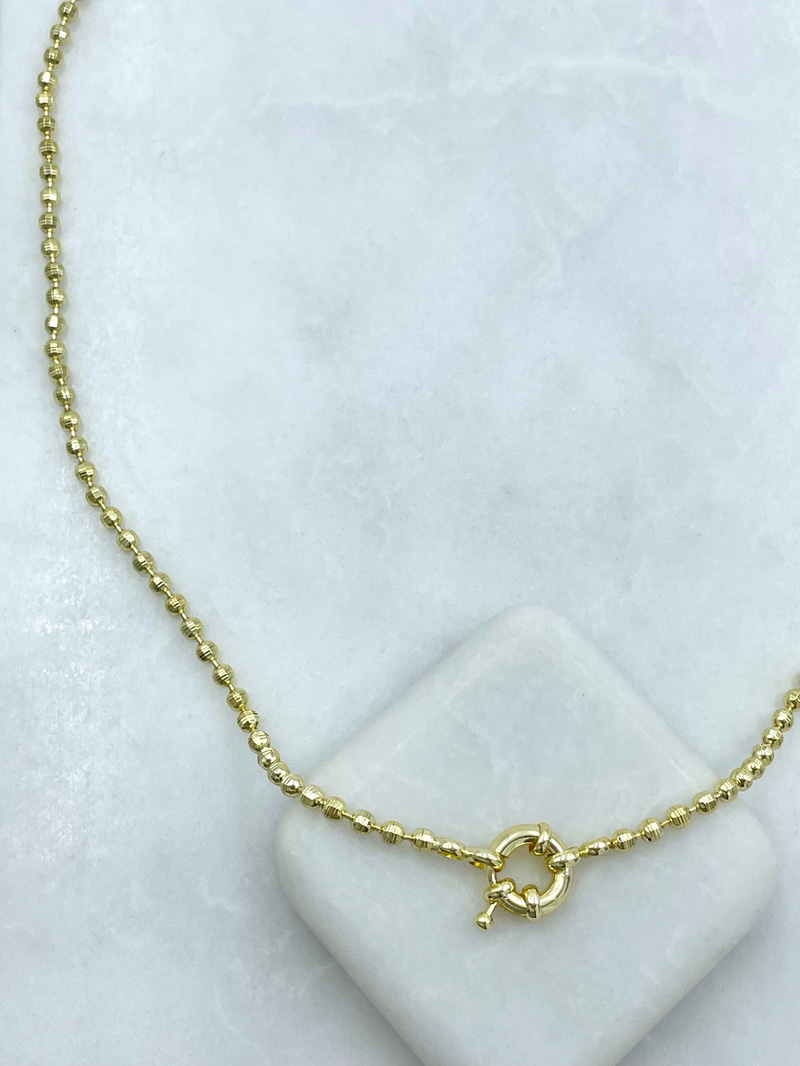 Altın Kaplama Işıltılı Topçuk Dümen Kilit Kolye Gold