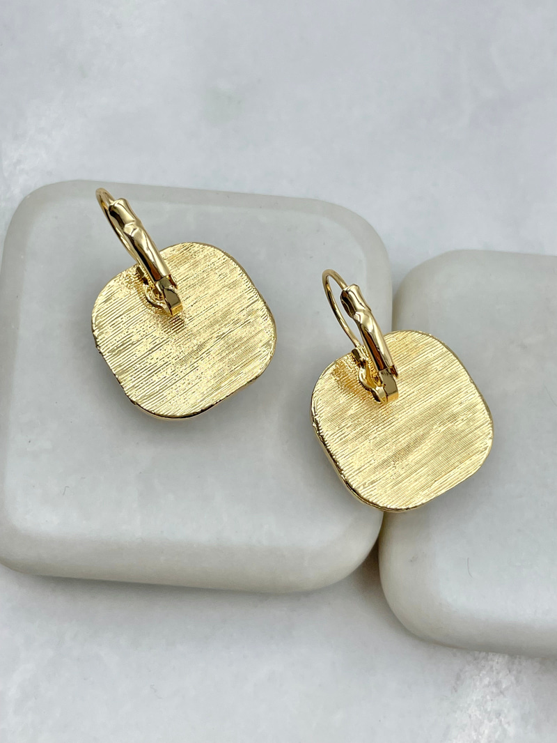Kehribar Kare Taş Vintage Küpe Gold