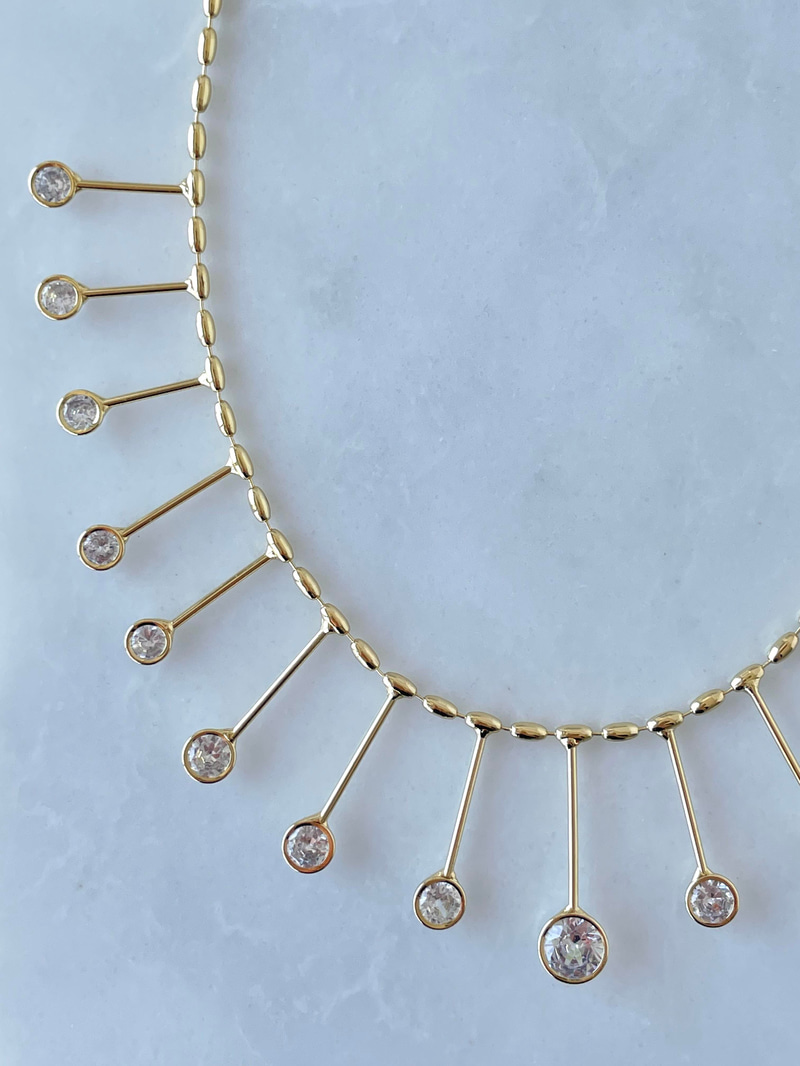 Altın Kaplama Daire Kristal Taşlı Sütun Kolye Gold