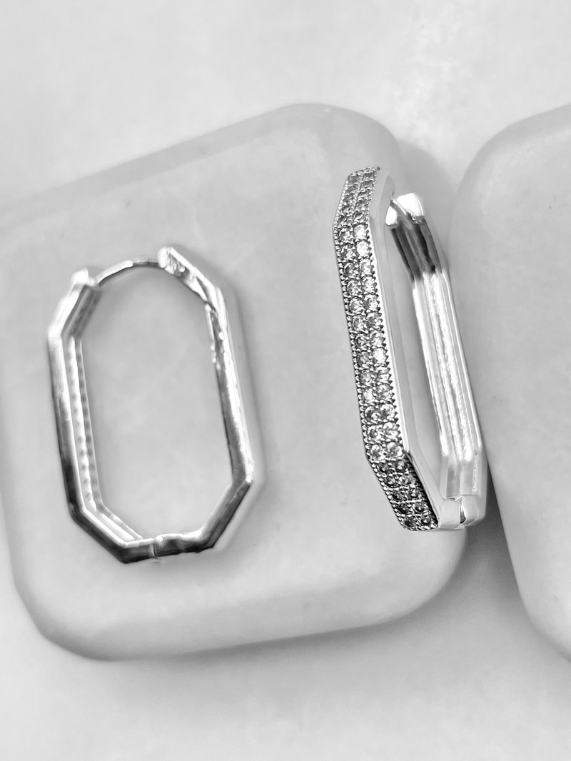 Gömme Taşlı Beşgen Küpe 3 cm Gümüş