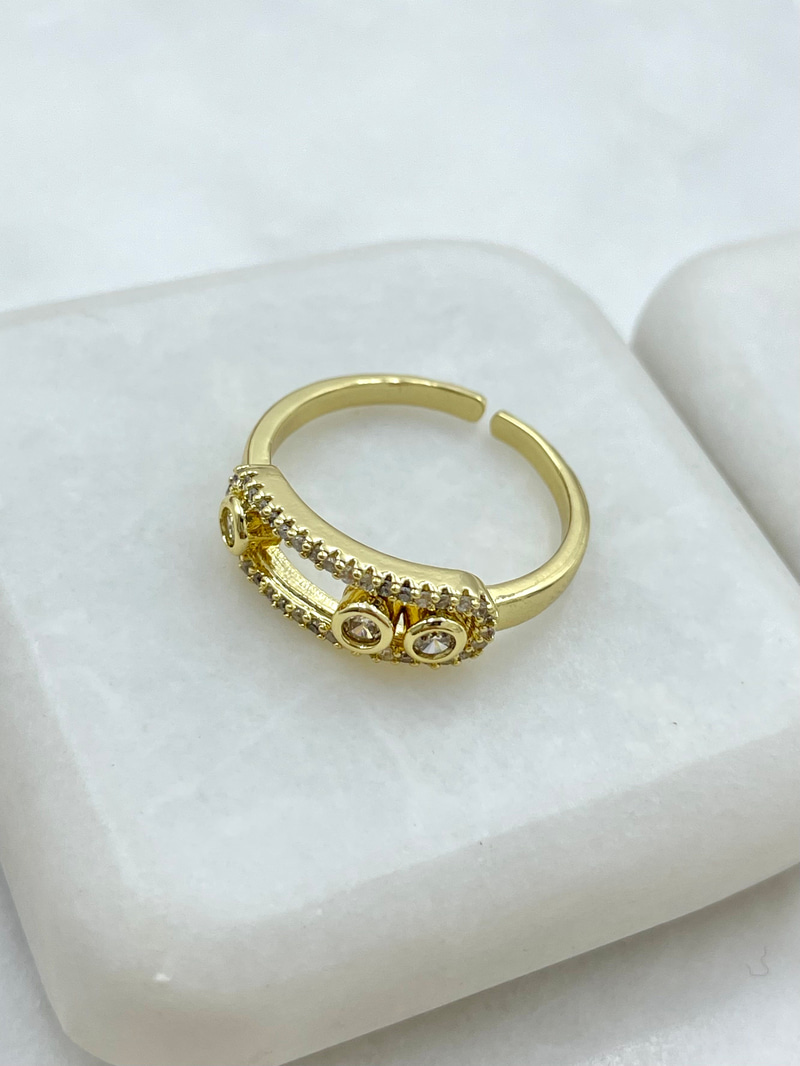 Altın Kaplama Gömme ve Kristal Taşlı Ataç Yüzük Gold