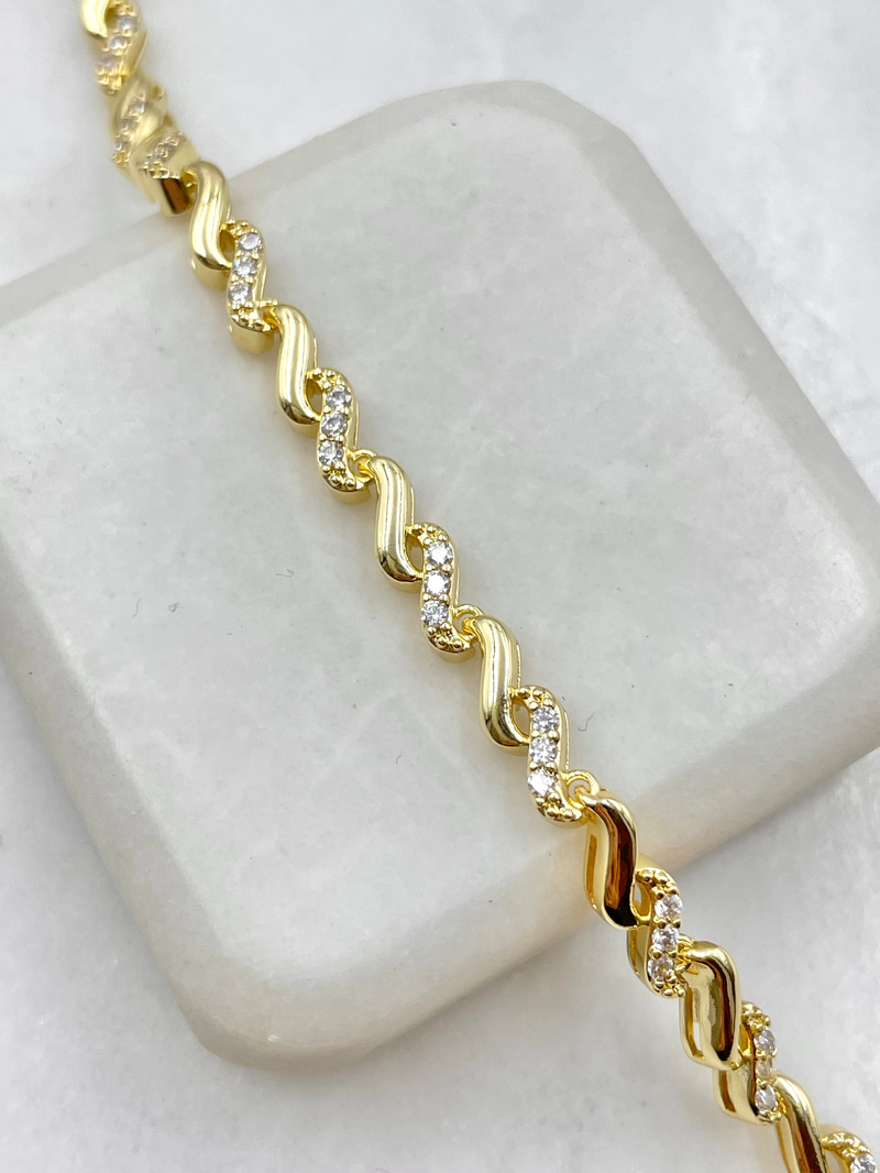 Gömme Taşlı Dalga Model Bileklik Gold