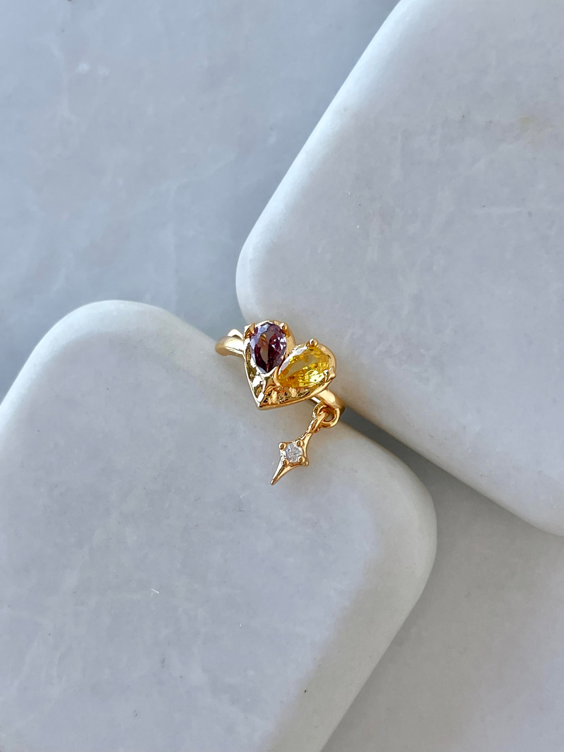 Altın Kaplama Sarı ve Mor Kristal Taşlı Kalp Kıkırdak Küpe Gold