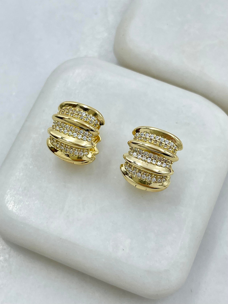 Özel Seri Gold Detaylı Taşlı Halka Küpe Gold