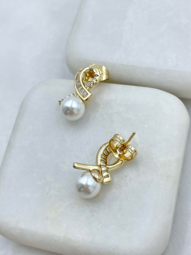 Özel Seri İncili Kurdele Model Küpe Gold